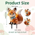 Detailed size specifications for 2D fox garden stake with double-sided cartoon design - Fox with Bow (DC10049)