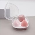 Three-piece pink makeup sponge set with teardrop shapes in a heart-shaped storage box - Set of 3 / Dark Red Rose
