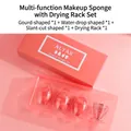 Coral orange makeup sponge set with three shapes and a rose gold drying rack - Case With Storage Tools / Coral Orange Series