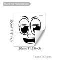Macro shot of a 30x30cm funny cartoon face wall sticker with black and white line art - Laughing Style (M10119) / 30x30cm