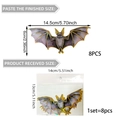 8Pcs purple 3D bat wall stickers for Halloween decor with golden laser laser edges - Purple Colorful Gold Rim Style (PY7062)