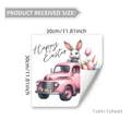 Pink vintage car and bunny Easter static window sticker set, 30x30cm size display - 30*30cm (1 Sheet)