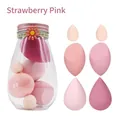Professional 7pcs strawberry pink makeup sponge set in a decorative clear jar variant - 7-Pack Set / Strawberry Pink