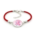 Geflochtenes Armband zur Brustkrebsprävention mit rosa Schleife und Blumenanhänger - Rosa Schleife Mit Blauen Blumen Stil (Red-1)