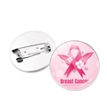 Front and back detail of Breast Cancer Awareness Month pink ribbon round brooch pin - Silver Bright Ribbon Design (Silver-12)