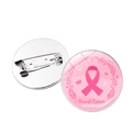 Detailed view of pink ribbon breast cancer awareness badge with floral and butterfly design - Silver Pink Background Ribbon (Silver-11)