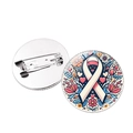 Pink ribbon awareness brooch with colorful floral patterns and a secure metal pin back - Silver Flower Heart Green Leaf (Silver-9)