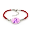 Braided red breast cancer awareness bracelet with pink ribbon charm on white background - Purple Ribbon Style (Red-8)