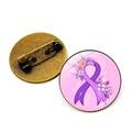 Purple ribbon enamel pin with floral design and antique bronze back for awareness support - Bronze Purple Charity Ribbon (Bronze-8)