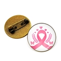 Pink ribbon breast cancer awareness badge with heart and butterfly design on white base - Bronze Heart Butterfly Ribbon (Bronze-7)