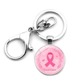 Detail of pink ribbon breast cancer awareness keychain with floral wreath and metal lobster clasp - Breast Cancer Awareness Text (JY009425-11)