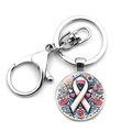 Pink ribbon breast cancer awareness keychain with floral glass pendant on white background - Pink Ribbon Floral Illustration (JY009425-9)