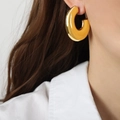 Polished thick golden C-shaped geometric earrings worn for a modern minimalist look - Large Gold Earrings / 3.4cmx4.2cm