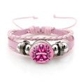 Detail of pink breast cancer awareness leather bracelet with silver beads and ribbon charm - Cancer Awareness Month Ribbon