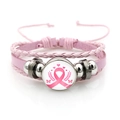 Detailed view of pink ribbon breast cancer awareness braided leather bracelet - Heart Butterfly Ribbon