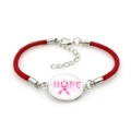 Pulsera lazo rosa contra el cáncer de mama con cuerda roja tejida y colgante Hope - Estilo Letra HOPE Lazo Rosa (Red-4)