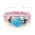 Dettaglio del bracciale in pelle rosa con charm in vetro emoji blu e perline di metallo - Base Blu Sorriso Occhiali Gialli (Stile-5) / Rosa