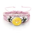 Pink multi-layer woven leather bracelet featuring a yellow emoji charm and metal beads - Yellow Base Funny Face (Style-2) / Pink