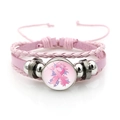 Rosa Schleife Brustkrebs-Bewusstsein mehrlagiges Lederarmband mit floralem Glas-Charm - Blumenband