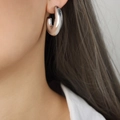 Polished silver chunky hoop earrings for women with minimalist C-shape geometric design - Small Steel Color Earrings / 2.8cmx3.3cm