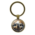 Dettaglio del portachiavi retrò con cervo, base in bronzo e cabochon in vetro artistico - Bronzo-Cervo con Piume(Bronzo-4)