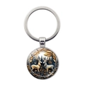 Portachiavi vintage cervo nella foresta con gemma di vetro e anello in argento - Argento-Alce della Foresta Blu(Argento-4)