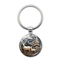 Portachiavi vintage in argento con ciondolo cervo della foresta effetto 3D - Argento-Foresta Innevata(Argento-2)
