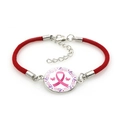Breast cancer awareness braided red rope bracelet with pink ribbon glass pendant - Ribbon With Purple Petals Style (Red-6)