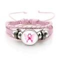 Geflochtenes Lederarmband mit rosa Schleife für Brustkrebs-Bewusstsein und Glasanhänger - Schmetterlingsflügel-Band
