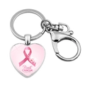 Detailed view of silver heart keychain with pink ribbon breast cancer awareness motif - Elegant Floral Charity Slogan (JY9434-11)