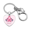 Pink ribbon breast cancer awareness heart keychain with silver metal lobster clasp - Pink Background Floral Ribbon (JY9434-9)