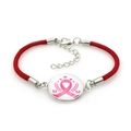 Pink ribbon breast cancer awareness woven rope bracelet with silver lobster clasp - Ribbon Heart Butterfly Style (Red-7)