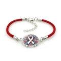 Pink ribbon breast cancer awareness bracelet with red woven cord and silver clasp - Pink Ribbon Floral Heart Style (Red-9)