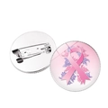 Pink ribbon awareness brooch with floral design and metal pin back shown on white background - Silver Ribbon Flower Cluster (Silver-1)