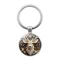 Portachiavi vintage in argento con ciondolo a cupola in vetro e testa di alce bianca - Argento-Cervo Bianco(Argento-1)