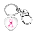 Pink ribbon heart keychain for Breast Cancer Awareness Month in silver finish - Awareness Month Pink Theme (JY9434-6)
