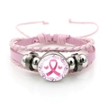 Pink ribbon breast cancer awareness multilayer leather charm bracelet with adjustable cord - Flower Butterfly Ribbon