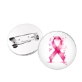 Pink ribbon awareness button badge with butterfly design and silver safety pin back - Silver Smudge Butterfly Ribbon (Silver-3)