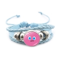 Bracciale intrecciato in pelle blu con ciondolo smiley rosa e perline in metallo argentato - Base Rosa Sorriso Occhio Blu (Stile-1) / Blu