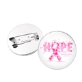 Pink Ribbon Awareness Month hope button badge with metal pin back on white background - Silver Hope Awareness Month (Silver-4)