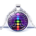 Collier de yoga avec 7 symboles de chakra et pendentif de méditation mandala - Style Chakra Mandala Violet (JY009445-2)
