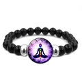 Yoga meditation bracelet with black beads and seven chakra mandala pendant charm - Purple Yin Yang Meditation Style (JY009446-9)
