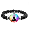 Chakra yoga meditation bead bracelet with rainbow silhouette pendant and black stones - Radial Rainbow Yoga Style (JY009446-8)