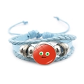 Bracciale in pelle intrecciata azzurra con ciondolo emoji in vetro rosso e perline - Base Rossa Shock Occhio Verde (Stile-3) / Blu