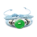 Bracciale multistrato in pelle azzurra con ciondolo emoji verde e perline d'argento - Base Verde Bocca Ondulata Occhio Giallo (Stile-4) / Blu