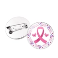 Pink ribbon breast cancer awareness badge with floral and butterfly patterns on metal pin - Silver Butterfly Wreath Ribbon (Silver-6)