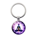 Portachiavi yoga chakra con motivo mandala viola e finitura in metallo argentato - Mandala Viola Yin Yang (Argento-9)