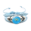 Bracciale intrecciato multistrato azzurro con ciondolo in vetro smiley giallo - Base Blu Sorriso Occhiali Gialli (Stile-5) / Blu