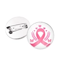 Pink ribbon breast cancer awareness round brooch pins with heart and butterfly motifs - Silver Heart Butterfly Ribbon (Silver-7)