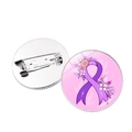 Round purple awareness ribbon badge with floral pattern and metal pin backing - Silver Purple Charity Ribbon (Silver-8)